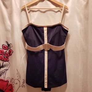 Navy Blue Belted Swimsuit with Detachable Straps